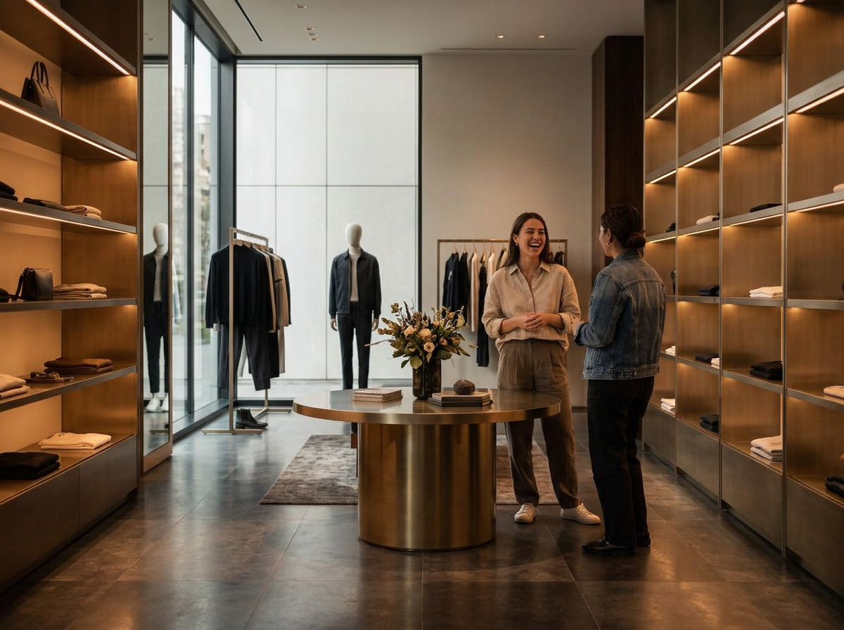 Modern boutique retail interior with warm lighting